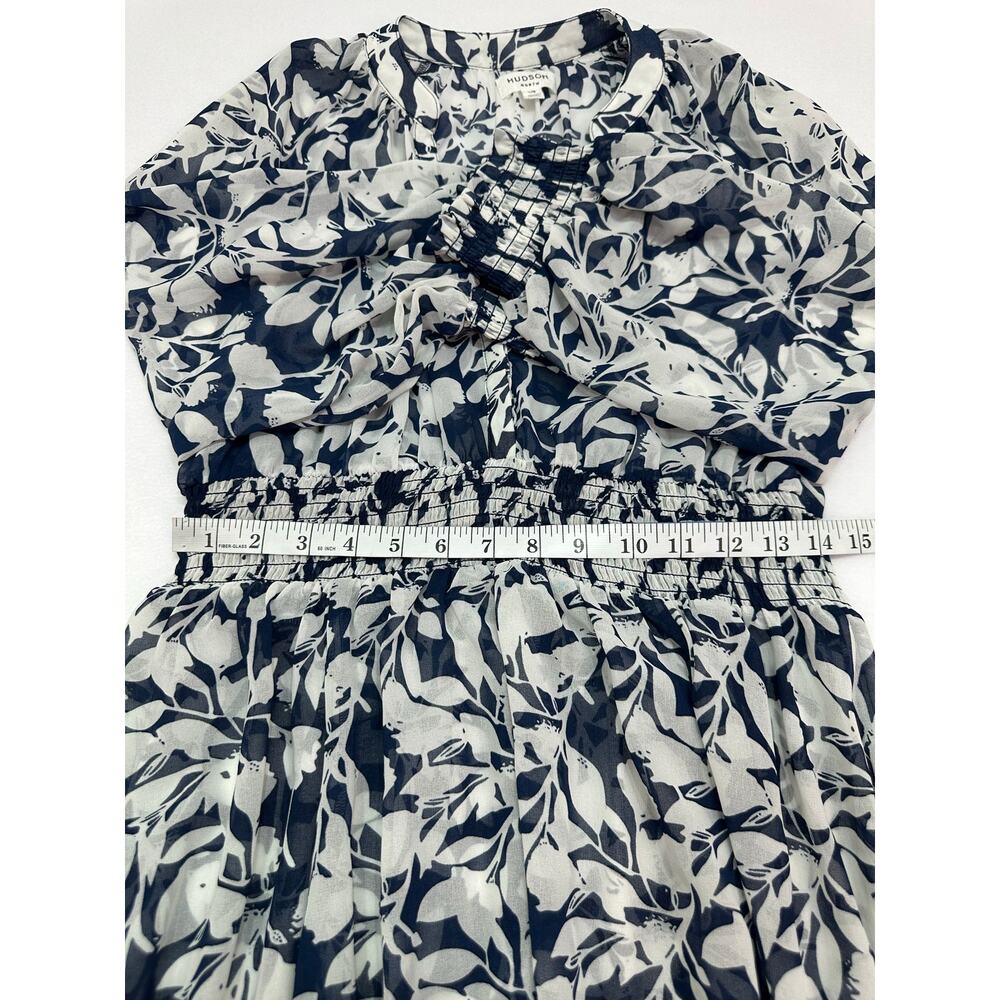 Hudson North Blue White Floral Sheer Smocked Waist Maxi Dress Size Large - Picture 10 of 10